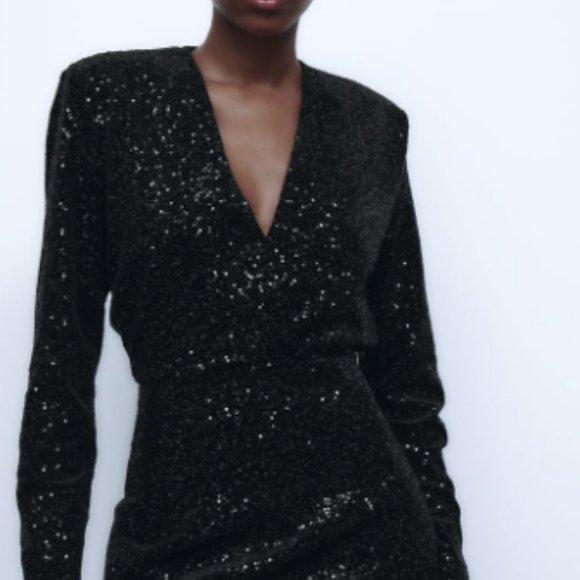 SHORT SEQUIN DRESS - Black | ZARA - Picture 3 of 8